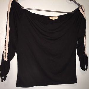 Black 3/4 sleeve off the shoulder crop top